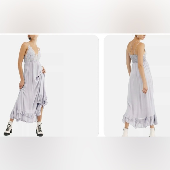 SOLD! ✨ NWOT Free People FP One Adella Maxi Slip Dress Stardust Light Lilac Grey - Picture 4 of 9
